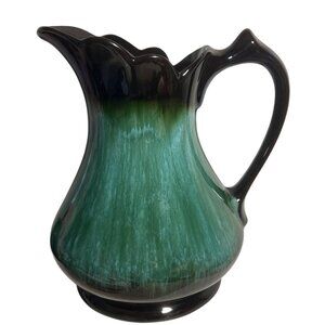 Blue Mountain Pottery Colonial Jug Pitcher BMP Green Drip Glaze Scalloped 8" MCM